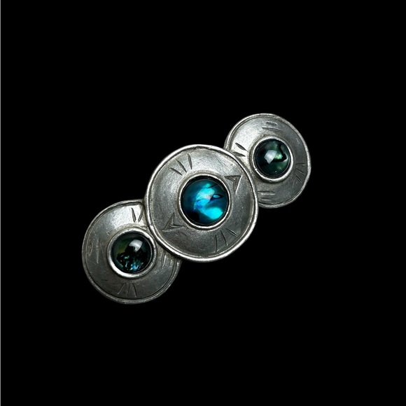 Vintage Seagull Pewter Brooch - Triple Moon Design with Abalone Accents - Picture 1 of 2